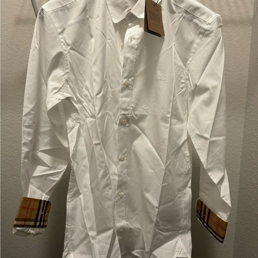 Burberry Mens White Check Dress Shirt - Picture 2 of 7